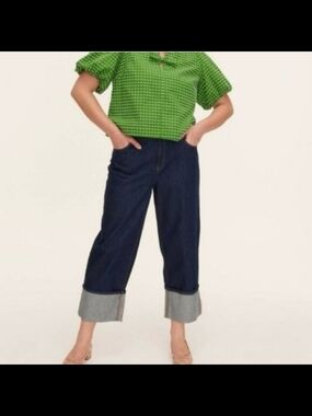 kate spade Medium Wash Wide Cuff Cropped Jeans